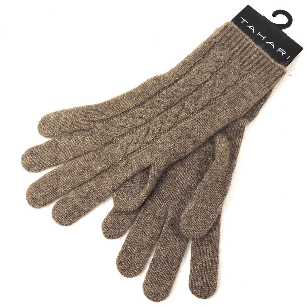 TAHARI ⚜ WOMEN'S BROWN 100% CASHMERE WINTER GLOVES